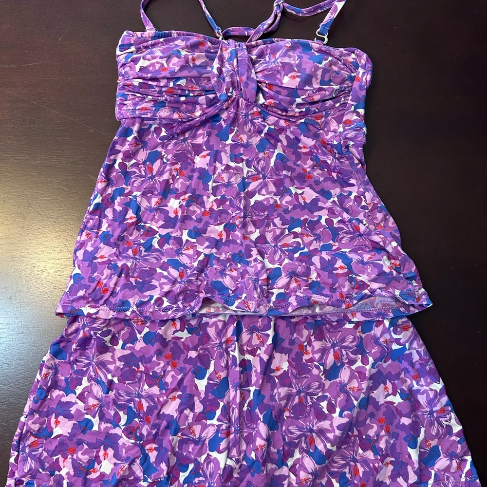 Garnet Hill Purple Floral Two-Piece Tankini Swim Set~Size 0/2 - Picture 6 of 6